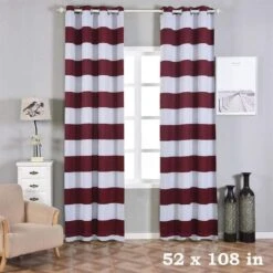 2 Pcs 52" X 108" Cabana Stripe Blackout Grommet Window Curtains Drapes Treatments