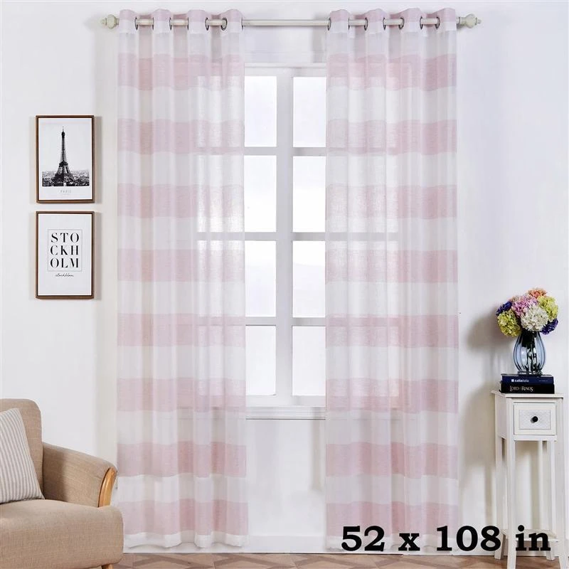 2 Pcs 52" X 108" Faux Linen Sheer Stripe Window Curtains Drapes Panels 3 2 Pcs 52" X 108" Faux Linen Sheer Stripe Window Curtains Drapes Panels