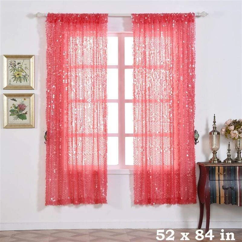 2 Pcs 52" X 84" Big Payette Sequin Window Curtains Drapes Panels Backdrop - Coral 3 2 Pcs 52" X 84" Big Payette Sequin Window Curtains Drapes Panels Backdrop - Coral