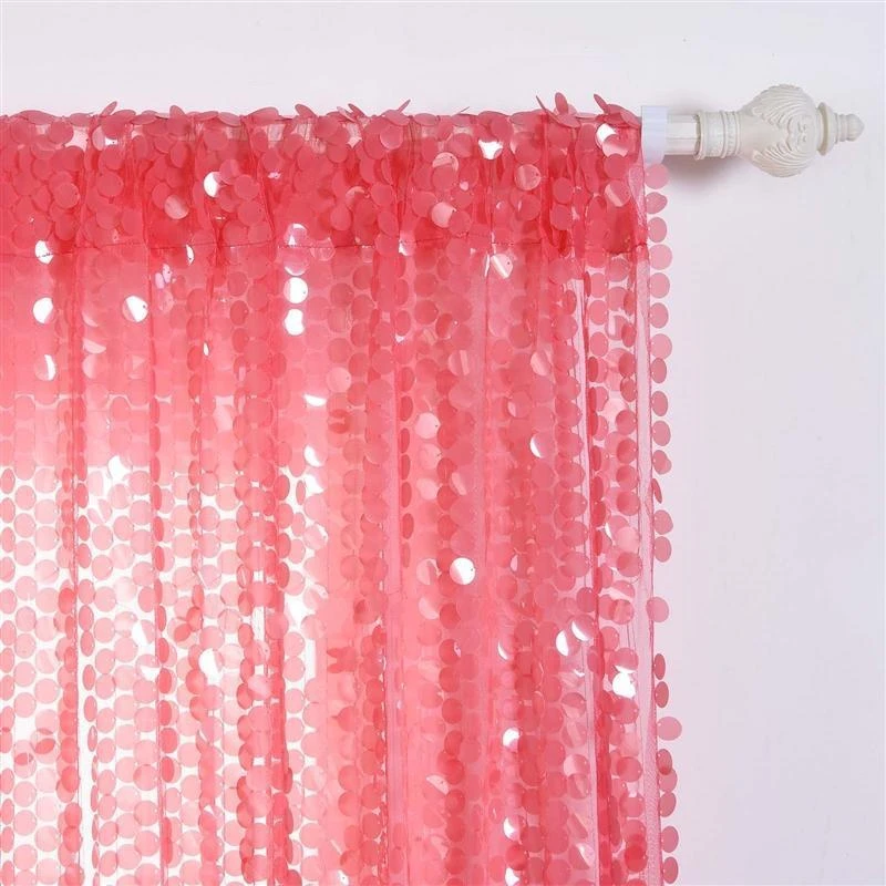 2 Pcs 52" X 84" Big Payette Sequin Window Curtains Drapes Panels Backdrop - Coral 4 2 Pcs 52" X 84" Big Payette Sequin Window Curtains Drapes Panels Backdrop - Coral - Image 2