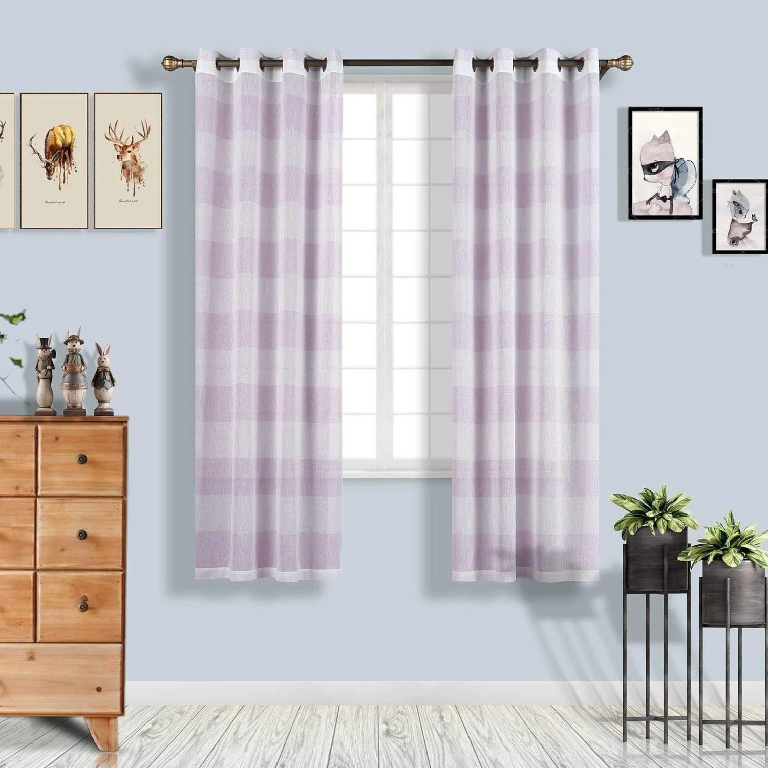 2 Pcs 52" X 84" Faux Linen Sheer Stripe Window Curtains Drapes Panels 10 2 Pcs 52" X 84" Faux Linen Sheer Stripe Window Curtains Drapes Panels - Image 8
