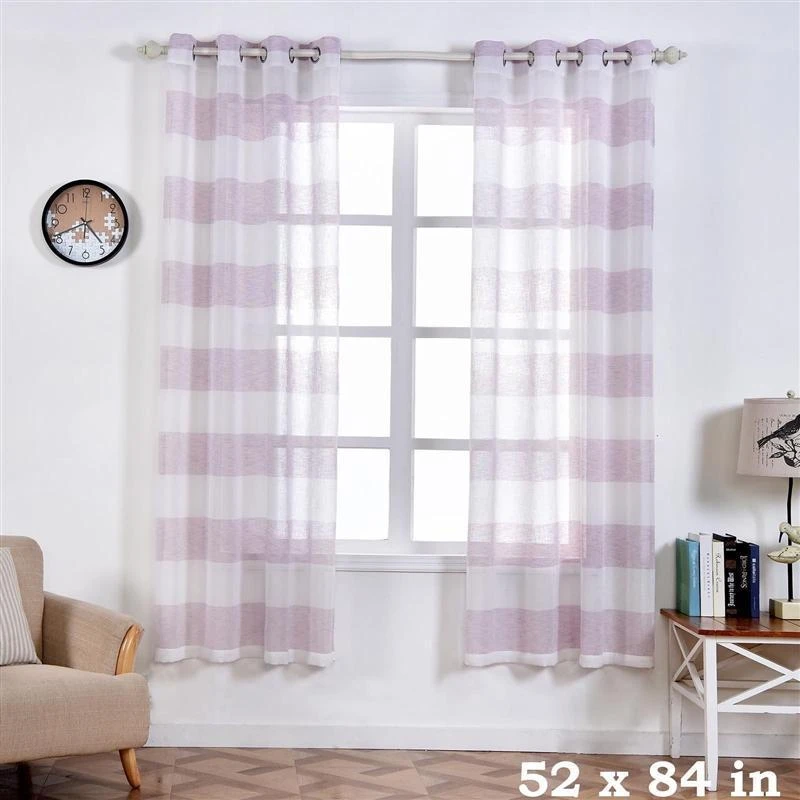 2 Pcs 52" X 84" Faux Linen Sheer Stripe Window Curtains Drapes Panels 7 2 Pcs 52" X 84" Faux Linen Sheer Stripe Window Curtains Drapes Panels - Image 5