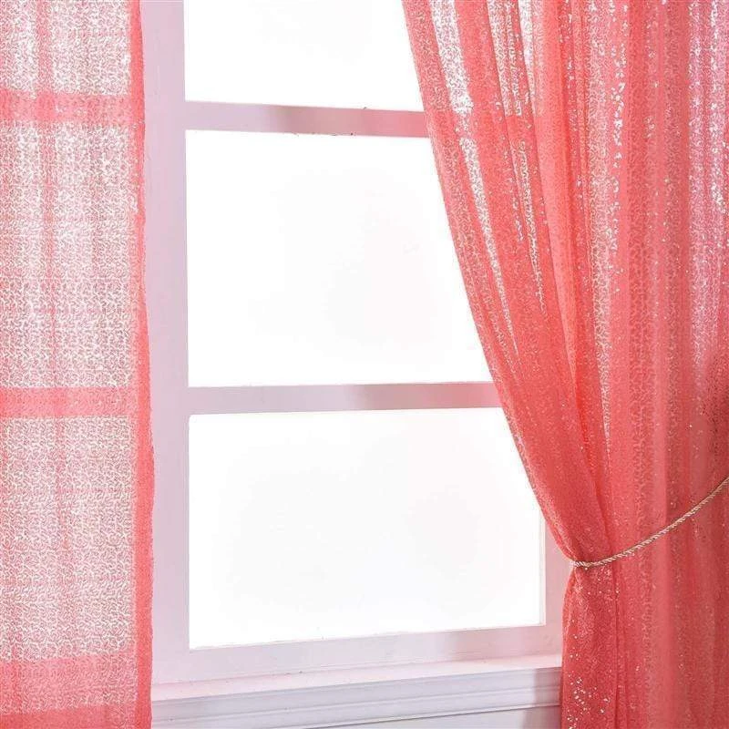2 Pcs 52" X 84" Sequined Window Curtains Drapes Panels Backdrop - Coral 4 2 Pcs 52" X 84" Sequined Window Curtains Drapes Panels Backdrop - Coral - Image 2