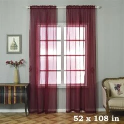 2 Pcs 52" X 84" Sheer Organza Window Curtains Drapes Panels -Optimal Home Decoration 2 pcs 52 x 84 sheer organza window curtains drapes panels cur panorgz04 52108 burg 28993802174527