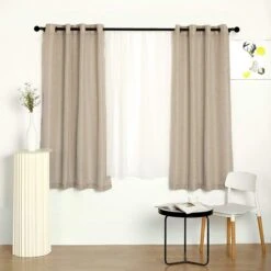 2 Pcs 52"x64" Faux Linen Curtains With Chrome Grommets -Optimal Home Decoration 2 pcs 52 x64 faux linen curtains with chrome grommets 28993809285183