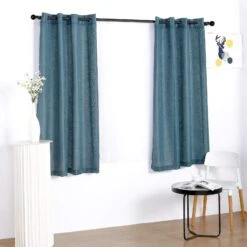 2 Pcs 52"x64" Faux Linen Curtains With Chrome Grommets -Optimal Home Decoration 2 pcs 52 x64 faux linen curtains with chrome grommets 28993809743935