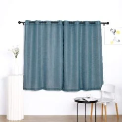 2 Pcs 52"x64" Faux Linen Curtains With Chrome Grommets -Optimal Home Decoration 2 pcs 52 x64 faux linen curtains with chrome grommets 28995408199743