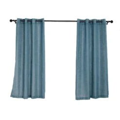 2 Pcs 52"x64" Faux Linen Curtains With Chrome Grommets -Optimal Home Decoration 2 pcs 52 x64 faux linen curtains with chrome grommets cur panjute02 5264 blue 28993809481791