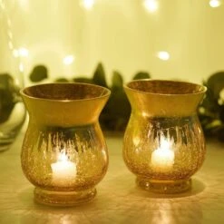 2 Pcs 6" Tall Crackle Glass Candle Holders Vases - Gold -Optimal Home Decoration 2 pcs 6 tall crackle glass candle holders vases gold vase a27 6 gold 13970093768767