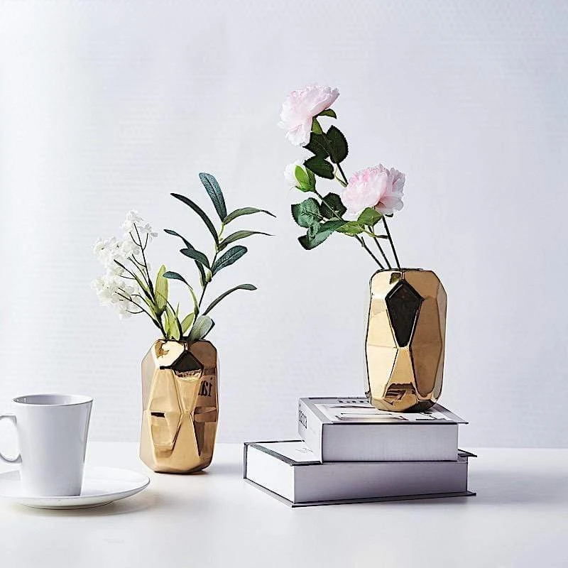 2 Pcs 6" Tall Geometric Cylinder Ceramic Vases - Gold 9 2 Pcs 6" Tall Geometric Cylinder Ceramic Vases - Gold - Image 7