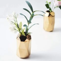 2 Pcs 6" Tall Geometric Cylinder Ceramic Vases - Gold 18 2 Pcs 6" Tall Geometric Cylinder Ceramic Vases - Gold -Optimal Home Decoration 2 pcs 6 tall geometric cylinder ceramic vases gold vase a70 gold 28154488750143