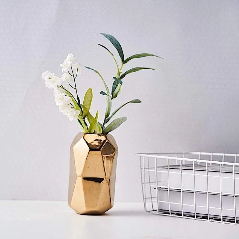 2 Pcs 6" Tall Geometric Cylinder Ceramic Vases - Gold 10 2 Pcs 6" Tall Geometric Cylinder Ceramic Vases - Gold - Image 8