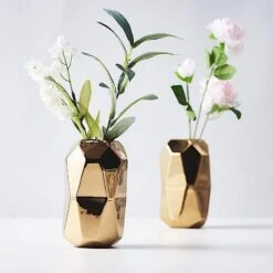 2 Pcs 6" Tall Geometric Cylinder Ceramic Vases - Gold 15 2 Pcs 6" Tall Geometric Cylinder Ceramic Vases - Gold -Optimal Home Decoration 2 pcs 6 tall geometric cylinder ceramic vases gold vase a70 gold 28549723553855