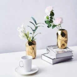 2 Pcs 6" Tall Geometric Cylinder Ceramic Vases - Gold 22 2 Pcs 6" Tall Geometric Cylinder Ceramic Vases - Gold -Optimal Home Decoration 2 pcs 6 tall geometric cylinder ceramic vases gold vase a70 gold 28549728632895