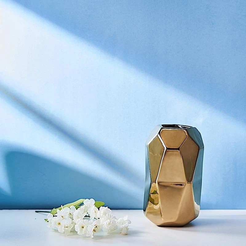 2 Pcs 6" Tall Geometric Cylinder Ceramic Vases - Gold 7 2 Pcs 6" Tall Geometric Cylinder Ceramic Vases - Gold - Image 5