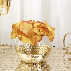 2 Pcs 6" Wide Glass Round Honeycomb Rim Vases - Clear With Gold -Optimal Home Decoration 2 pcs 6 wide glass round honeycomb rim vases clear with gold vase a69 gold 15096761811007
