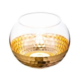 2 Pcs 6" Wide Glass Round Honeycomb Rim Vases - Clear With Gold