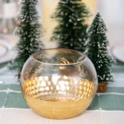 2 Pcs 6" Wide Glass Round Honeycomb Rim Vases - Clear With Gold -Optimal Home Decoration 2 pcs 6 wide glass round honeycomb rim vases clear with gold vase a69 gold 15096769871935