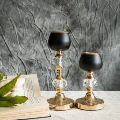 2 Pcs 7" 11" Tall Metallic Candle Holders Centerpieces With Crystal - Gold And Black 10 2 Pcs 7" 11" Tall Metallic Candle Holders Centerpieces With Crystal - Gold And Black -Optimal Home Decoration 2 pcs 7 11 tall metallic candle holders centerpieces with crystal gold and black chdlr cand 015 gdblk 28536642207807