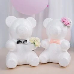 2 Pcs 7" Tall 3D Bear Styrofoam Animals DIY Craft Arts - White -Optimal Home Decoration 2 pcs 7 tall 3d bear styrofoam craft diy arts party decoration white foam craf bear01 s 29189213519935
