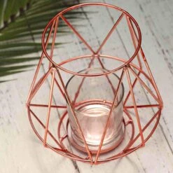 2 Pcs 7" Tall Geometric Design Metal Tealight Holders Lanterns - Rose Gold -Optimal Home Decoration 2 pcs 7 tall geometric design metal tealight holders lanterns rose gold chdlr cand 014a 054 28588033015871