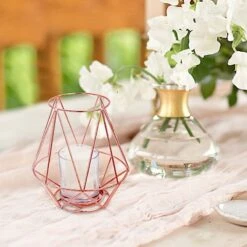 2 Pcs 7" Tall Geometric Design Metal Tealight Holders Lanterns - Rose Gold -Optimal Home Decoration 2 pcs 7 tall geometric design metal tealight holders lanterns rose gold chdlr cand 014a 054 29208184619071