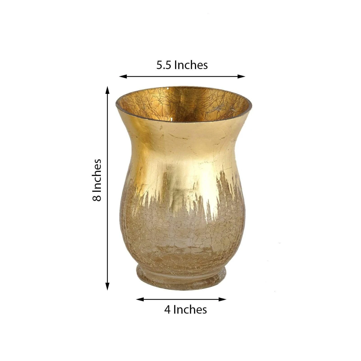 2 Pcs 8" Tall Crackle Glass Candle Holders Vases - Gold 4 2 Pcs 8" Tall Crackle Glass Candle Holders Vases - Gold - Image 2