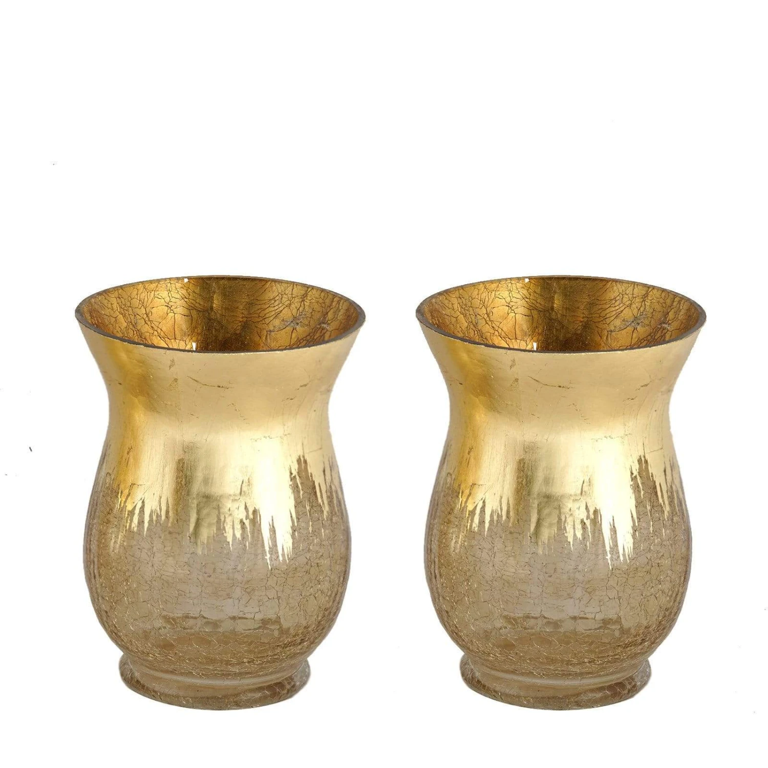 2 Pcs 8" Tall Crackle Glass Candle Holders Vases - Gold 3 2 Pcs 8" Tall Crackle Glass Candle Holders Vases - Gold