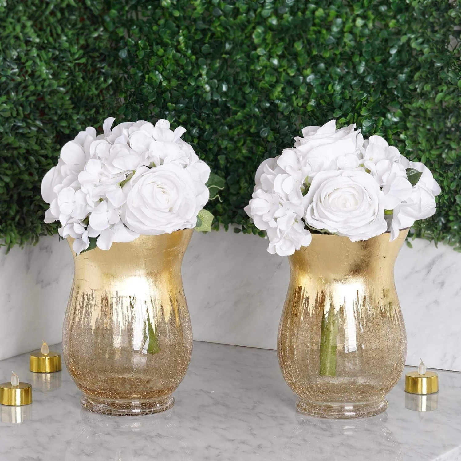 2 Pcs 8" Tall Crackle Glass Candle Holders Vases - Gold 9 2 Pcs 8" Tall Crackle Glass Candle Holders Vases - Gold - Image 7