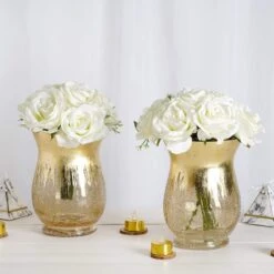 2 Pcs 8" Tall Crackle Glass Candle Holders Vases - Gold 12 2 Pcs 8" Tall Crackle Glass Candle Holders Vases - Gold -Optimal Home Decoration 2 pcs 8 tall crackle glass candle holders vases gold vase a27 8 gold 28555680153663