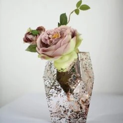 2 Pcs 8" Tall Mercury Glass Geometric Pentagon Candle Holders Vases - Silver With Rose Gold -Optimal Home Decoration 2 pcs 8 tall mercury glass geometric pentagon candle holders vases silver with rose gold vase a55 8 054 13767961935935