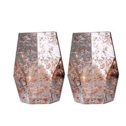 2 Pcs 8" Tall Mercury Glass Geometric Pentagon Candle Holders Vases - Silver With Rose Gold -Optimal Home Decoration 2 pcs 8 tall mercury glass geometric pentagon candle holders vases silver with rose gold vase a55 8 054 13768408105023