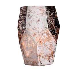 2 Pcs 8" Tall Mercury Glass Geometric Pentagon Candle Holders Vases - Silver With Rose Gold
