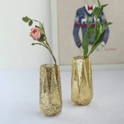 2 Pcs 8" Tall Mercury Glass Geometric Vases - Gold 15 2 Pcs 8" Tall Mercury Glass Geometric Vases - Gold -Optimal Home Decoration 2 pcs 8 tall mercury glass geometric vases gold vase a58 8 gold 13768165916735