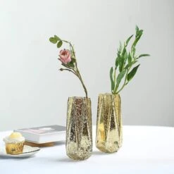 2 Pcs 8" Tall Mercury Glass Geometric Vases - Gold 16 2 Pcs 8" Tall Mercury Glass Geometric Vases - Gold -Optimal Home Decoration 2 pcs 8 tall mercury glass geometric vases gold vase a58 8 gold 13768174043199