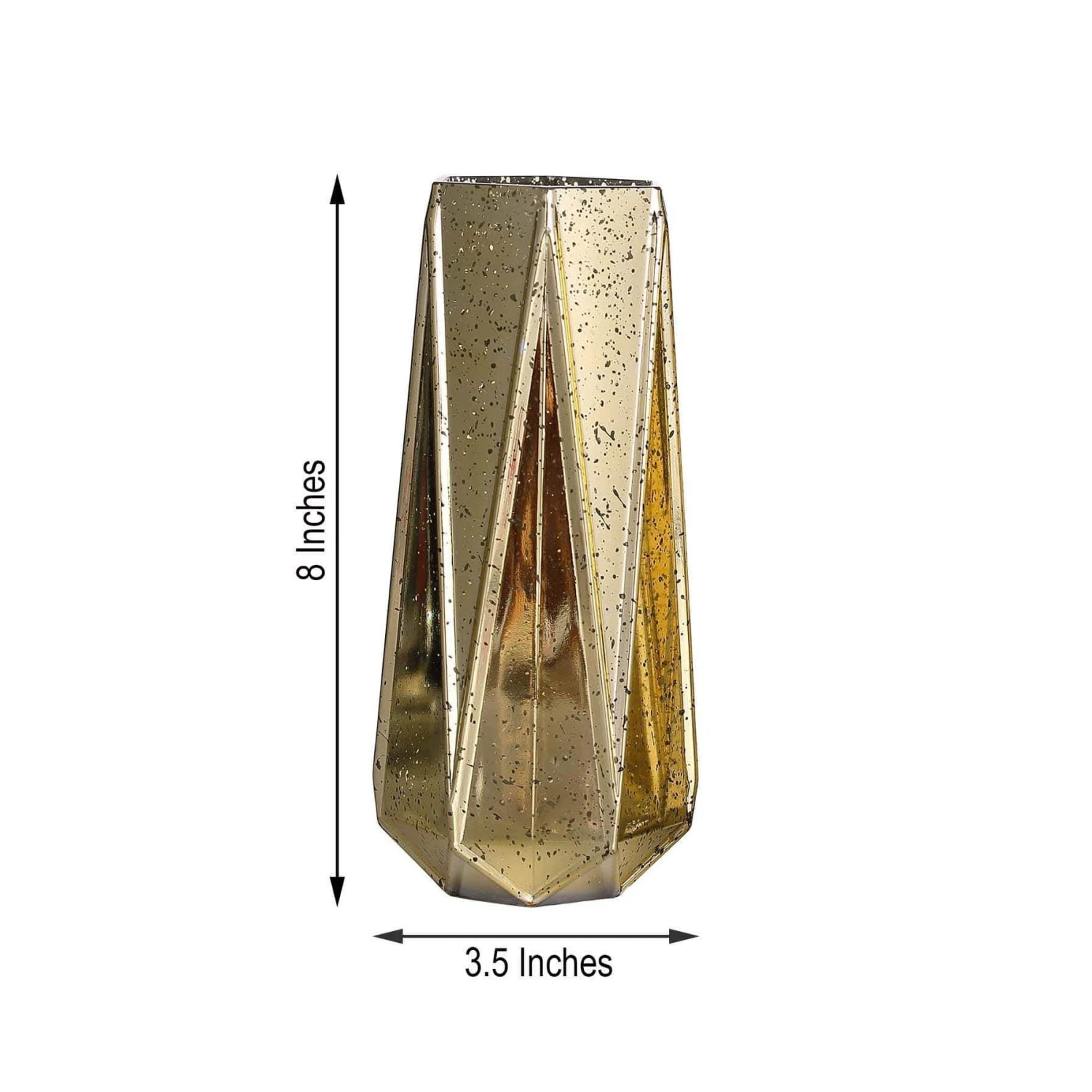 2 Pcs 8" Tall Mercury Glass Geometric Vases - Gold 4 2 Pcs 8" Tall Mercury Glass Geometric Vases - Gold - Image 2