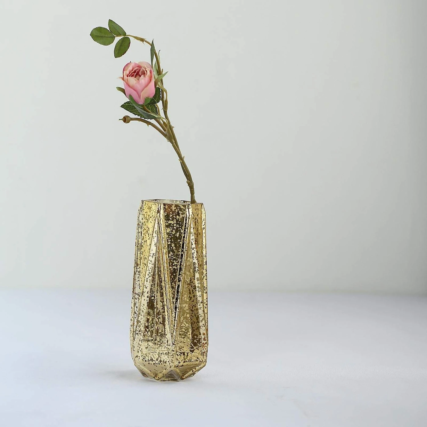 2 Pcs 8" Tall Mercury Glass Geometric Vases - Gold 5 2 Pcs 8" Tall Mercury Glass Geometric Vases - Gold - Image 3