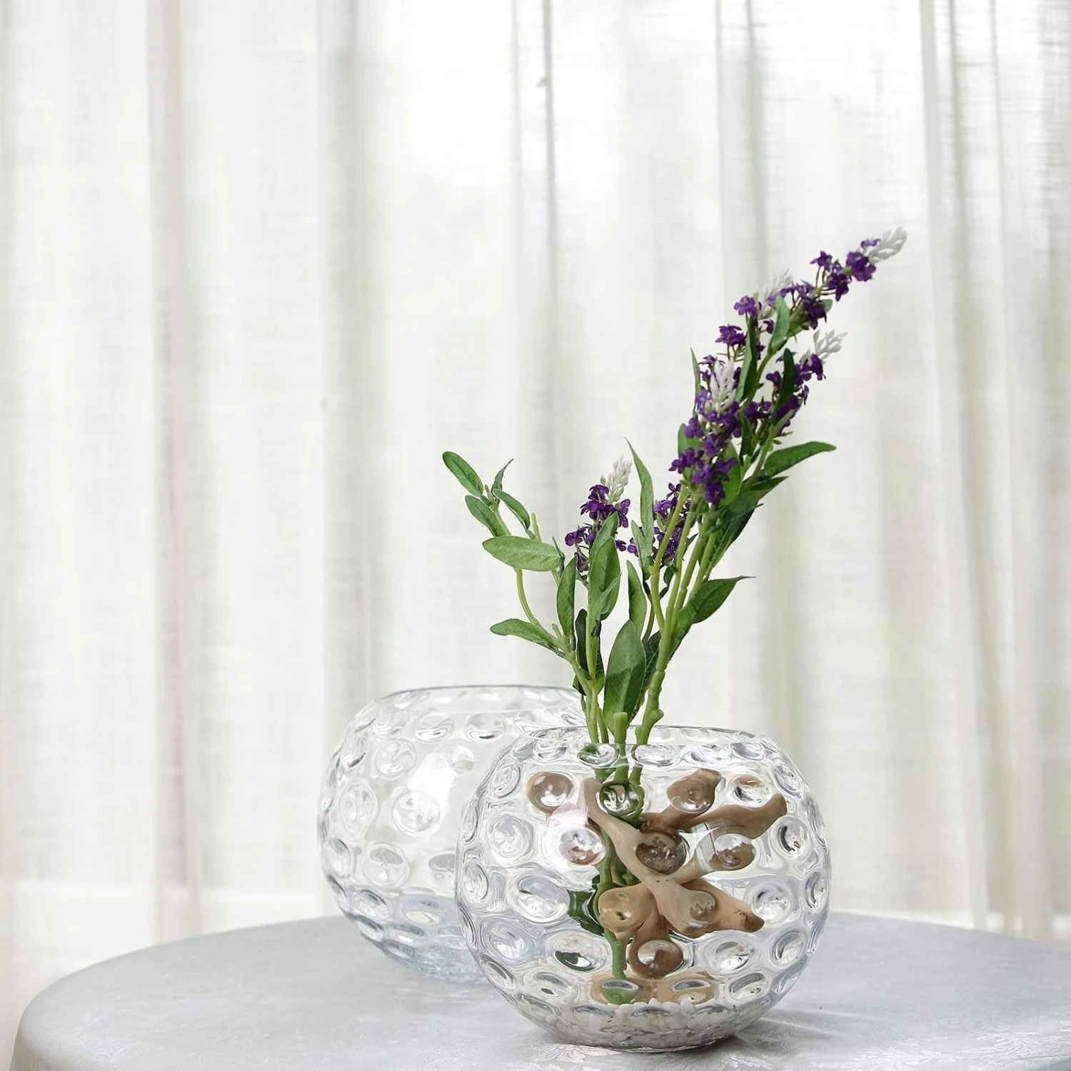 2 Pcs 8" Tall Round Glass Hobnail Vases - Clear 4 2 Pcs 8" Tall Round Glass Hobnail Vases - Clear - Image 2