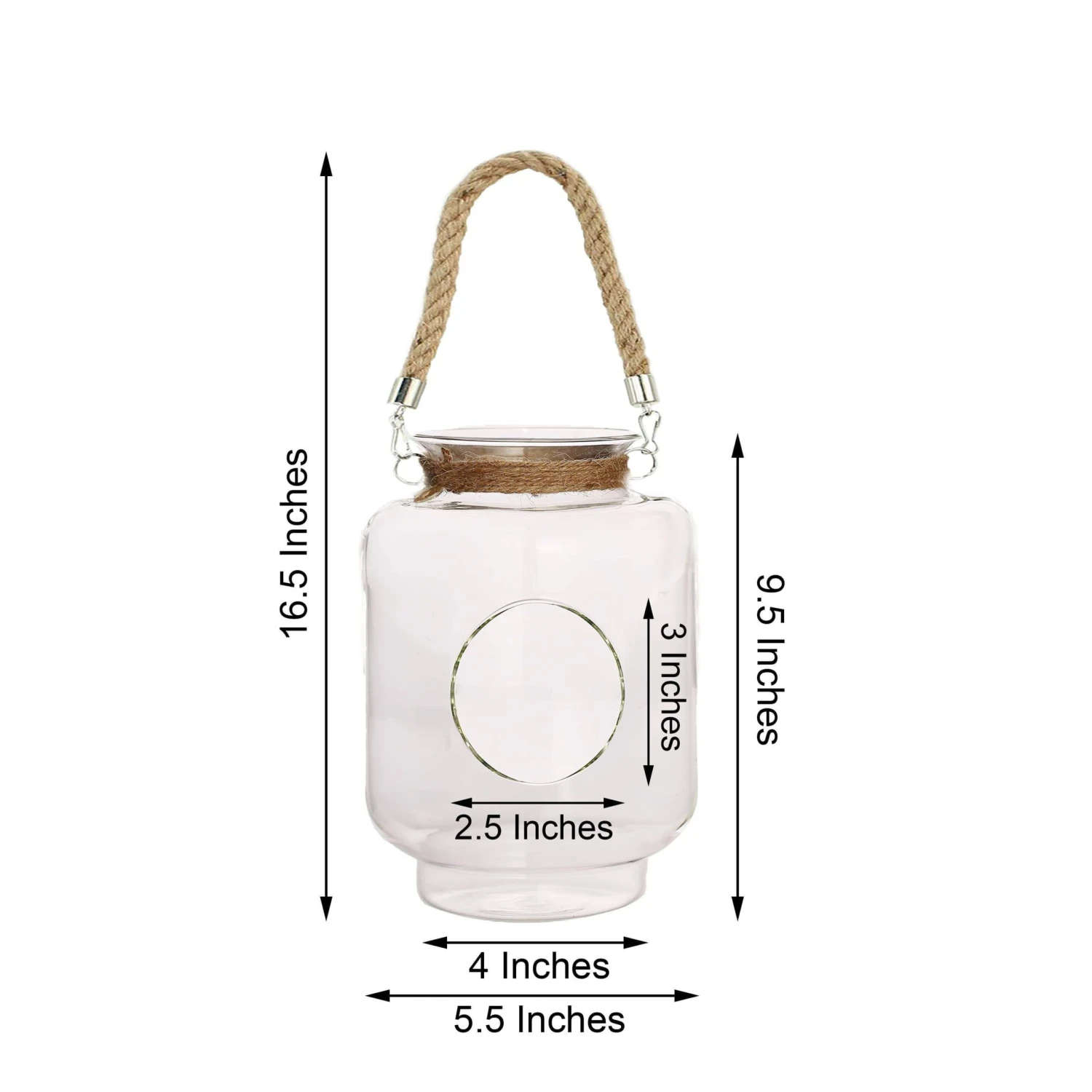 2 Pcs 9.5" Tall Glass Hanging Jar Vases With Jute Rope Handle - Clear 4 2 Pcs 9.5" Tall Glass Hanging Jar Vases With Jute Rope Handle - Clear - Image 2