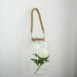 2 Pcs 9.5" Tall Glass Hanging Jar Vases With Jute Rope Handle - Clear 15 2 Pcs 9.5" Tall Glass Hanging Jar Vases With Jute Rope Handle - Clear -Optimal Home Decoration 2 pcs 9 5 tall glass hanging jar vases with jute rope handle clear vase a50 9 13768364589119