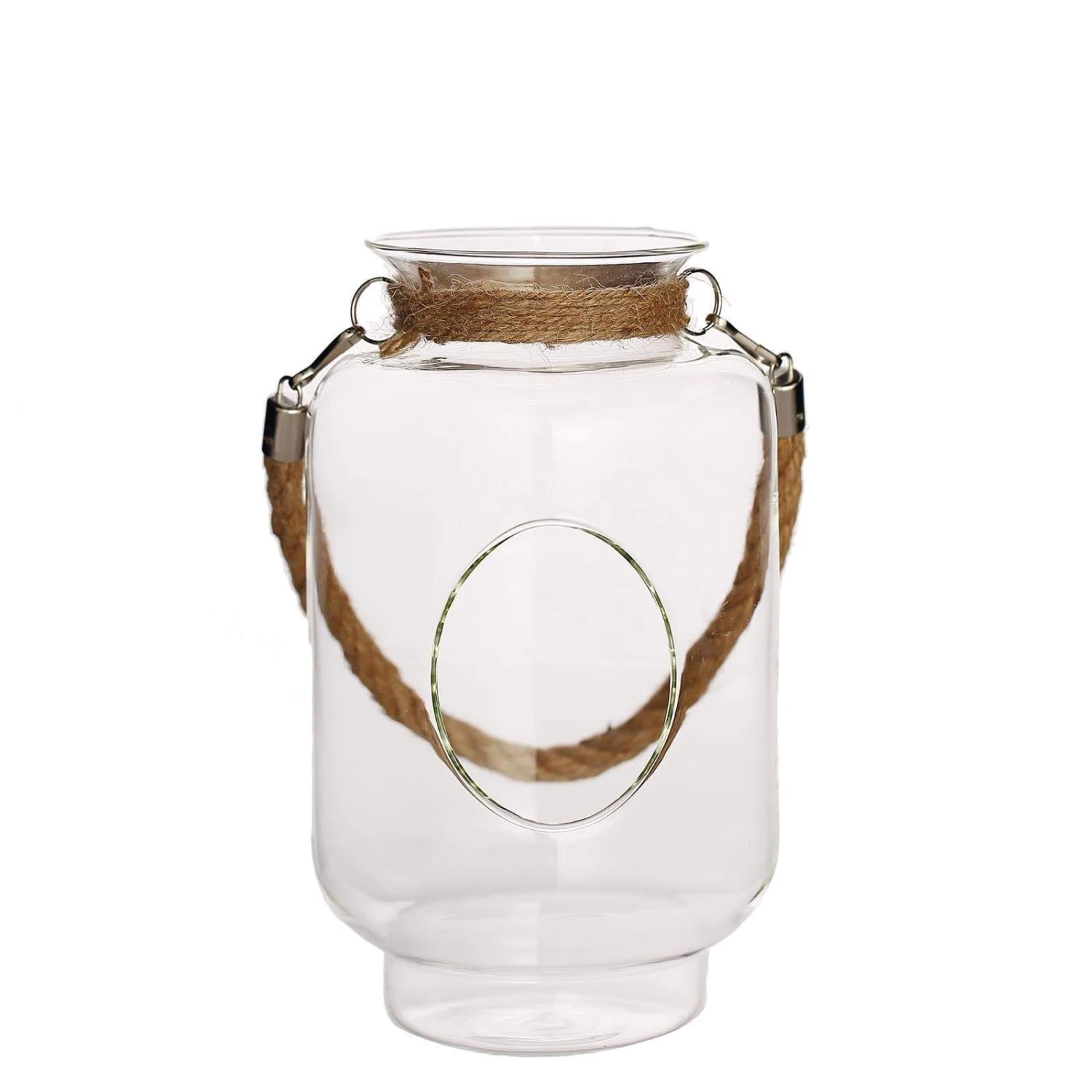 2 Pcs 9.5" Tall Glass Hanging Jar Vases With Jute Rope Handle - Clear 3 2 Pcs 9.5" Tall Glass Hanging Jar Vases With Jute Rope Handle - Clear