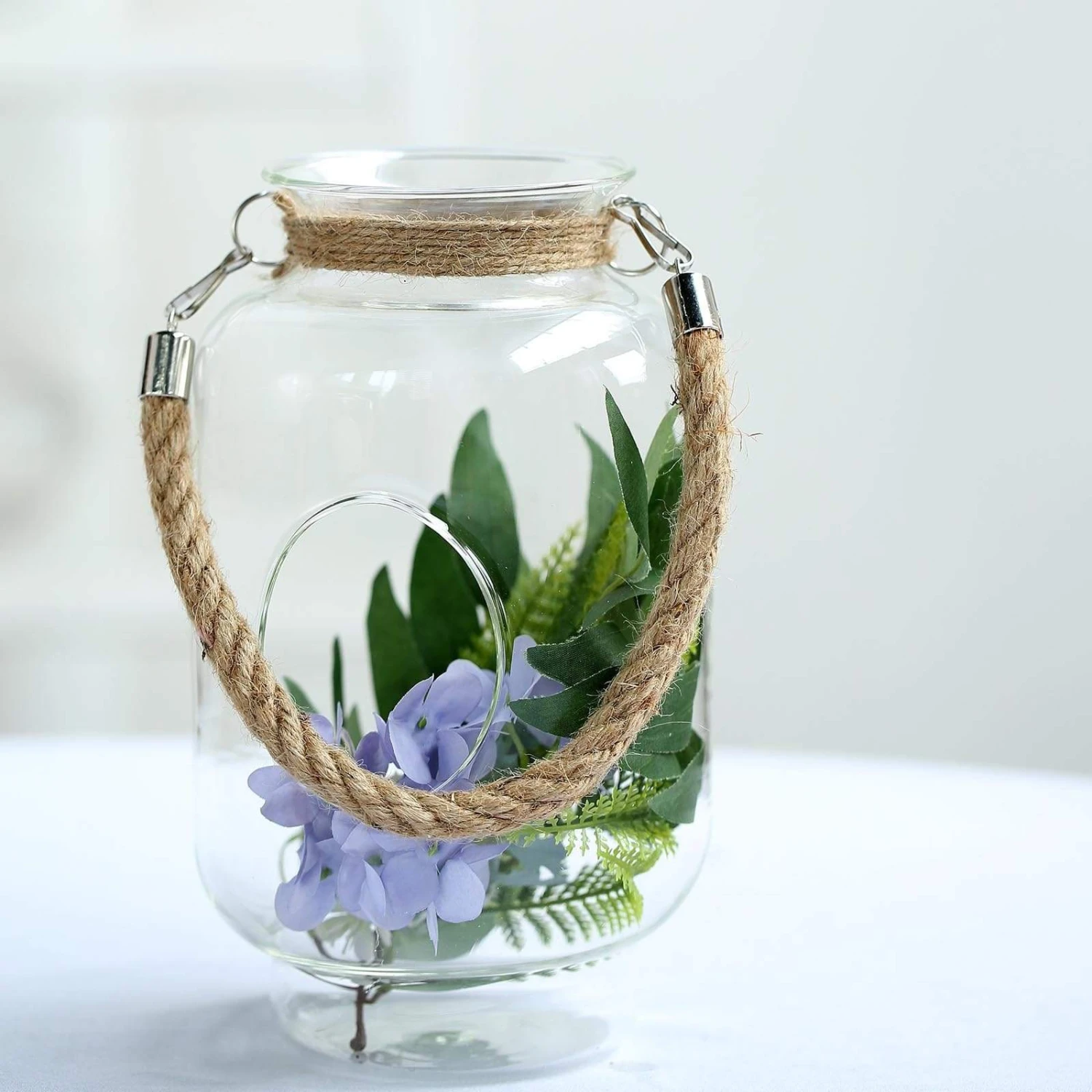 2 Pcs 9.5" Tall Glass Hanging Jar Vases With Jute Rope Handle - Clear 9 2 Pcs 9.5" Tall Glass Hanging Jar Vases With Jute Rope Handle - Clear - Image 7