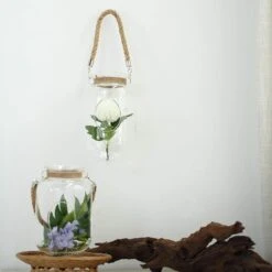 2 Pcs 9.5" Tall Glass Hanging Jar Vases With Jute Rope Handle - Clear 16 2 Pcs 9.5" Tall Glass Hanging Jar Vases With Jute Rope Handle - Clear -Optimal Home Decoration 2 pcs 9 5 tall glass hanging jar vases with jute rope handle clear vase a50 9 13768398635071
