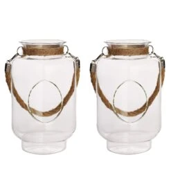 2 Pcs 9.5" Tall Glass Hanging Jar Vases With Jute Rope Handle - Clear 21 2 Pcs 9.5" Tall Glass Hanging Jar Vases With Jute Rope Handle - Clear -Optimal Home Decoration 2 pcs 9 5 tall glass hanging jar vases with jute rope handle clear vase a50 9 28549174755391