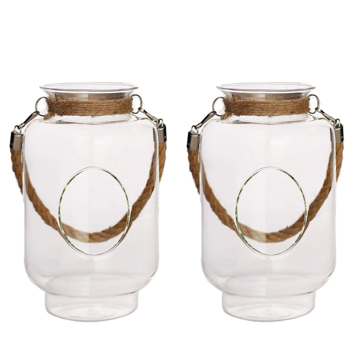 2 Pcs 9.5" Tall Glass Hanging Jar Vases With Jute Rope Handle - Clear 11 2 Pcs 9.5" Tall Glass Hanging Jar Vases With Jute Rope Handle - Clear - Image 9