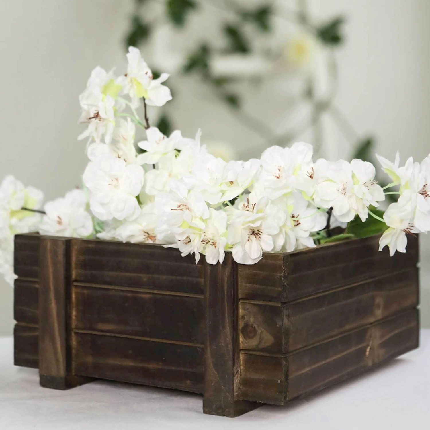 2 Pcs 9" Natural Wood Square Plant Holder Boxes Centerpieces 4 2 Pcs 9" Natural Wood Square Plant Holder Boxes Centerpieces - Image 2