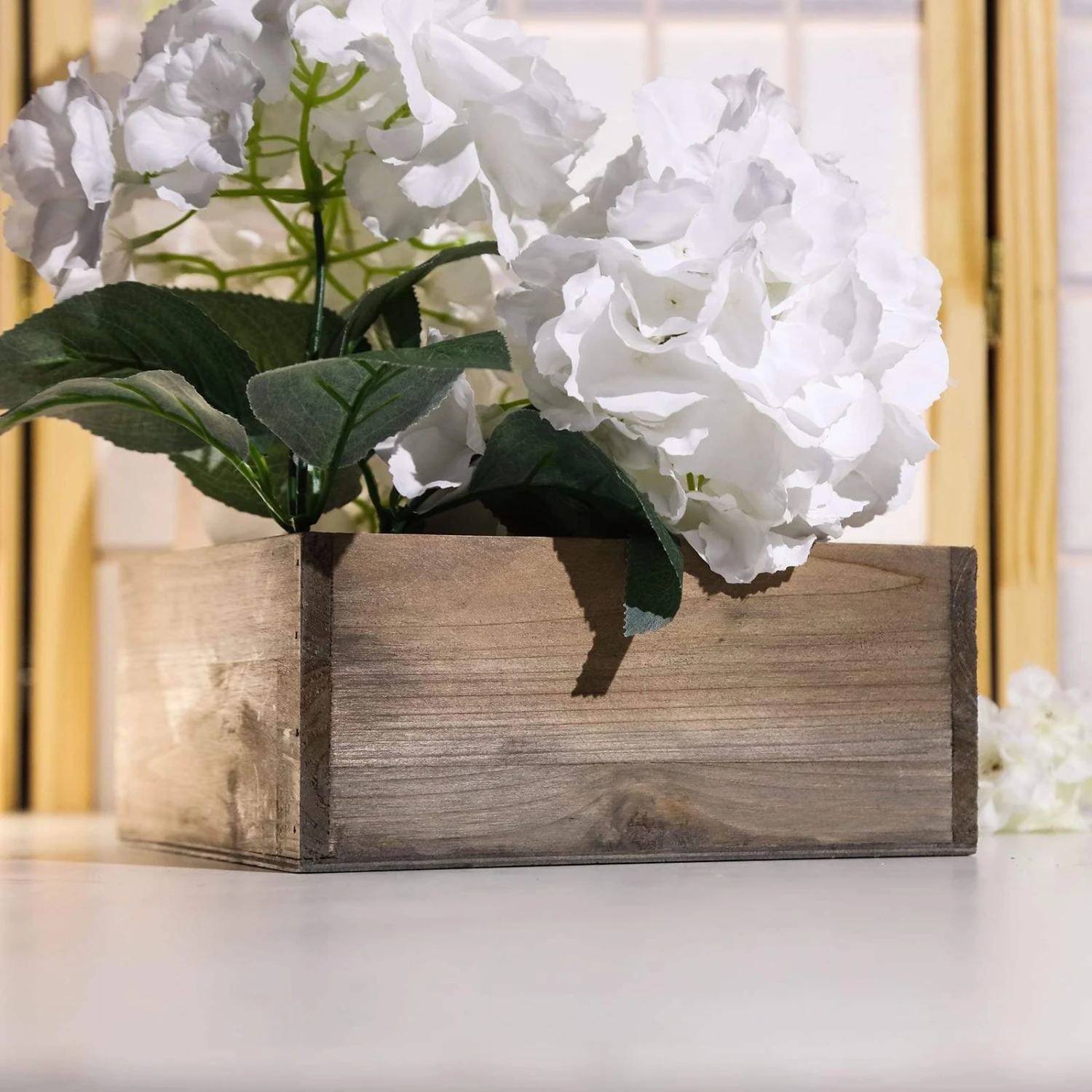 2 Pcs 9" Natural Wood Square Plant Holder Boxes Centerpieces 8 2 Pcs 9" Natural Wood Square Plant Holder Boxes Centerpieces - Image 6