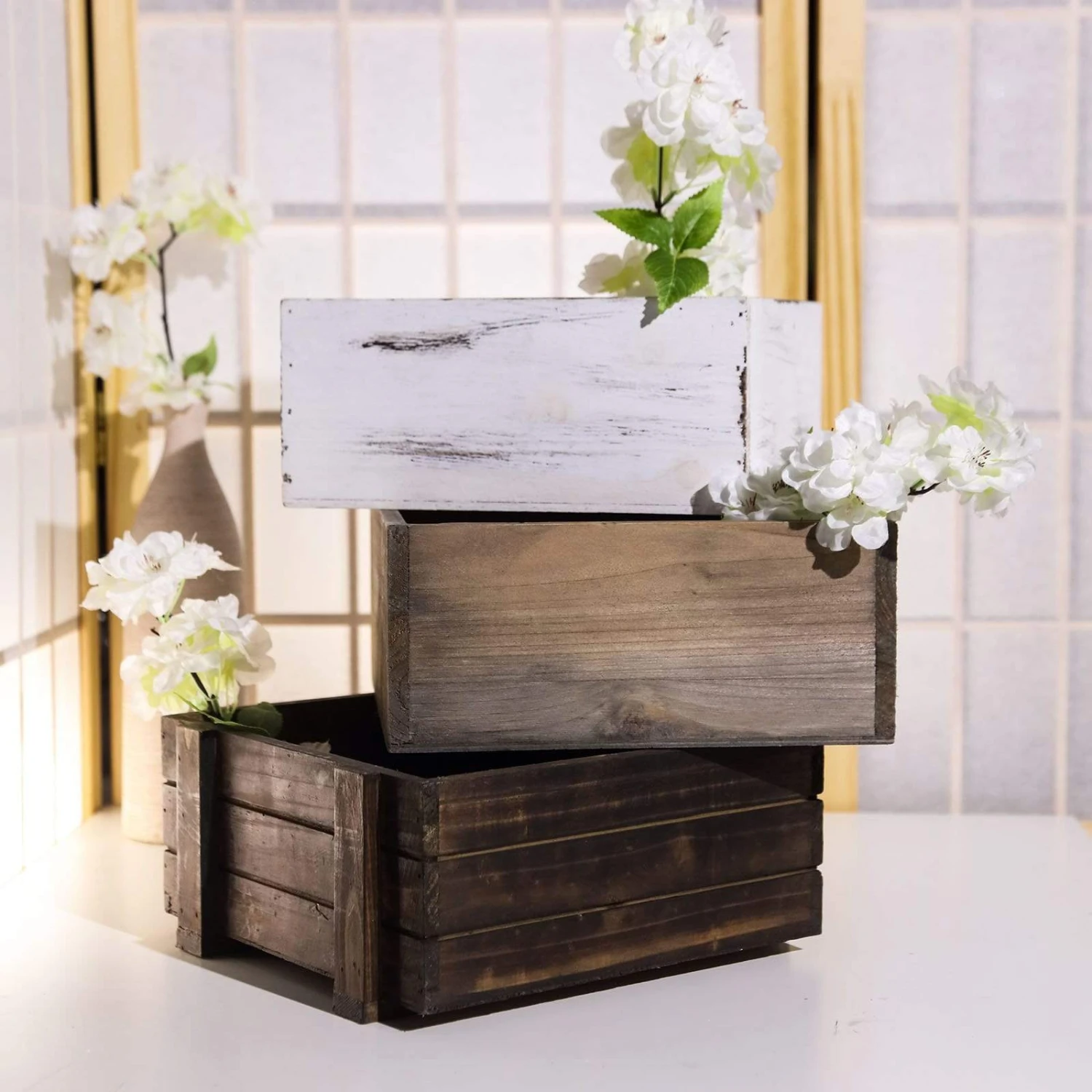 2 Pcs 9" Natural Wood Square Plant Holder Boxes Centerpieces 9 2 Pcs 9" Natural Wood Square Plant Holder Boxes Centerpieces - Image 7
