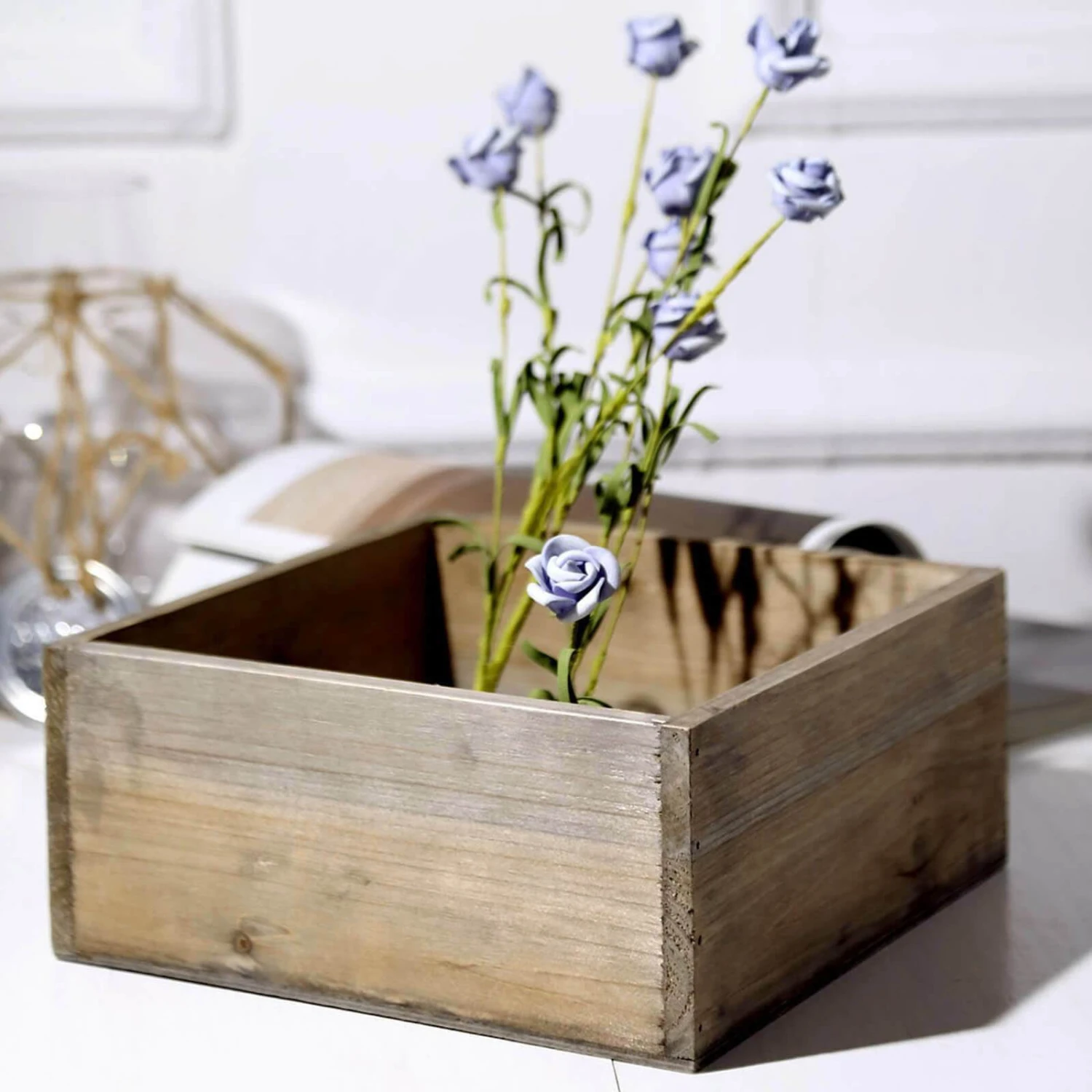 2 Pcs 9" Natural Wood Square Plant Holder Boxes Centerpieces 11 2 Pcs 9" Natural Wood Square Plant Holder Boxes Centerpieces - Image 9
