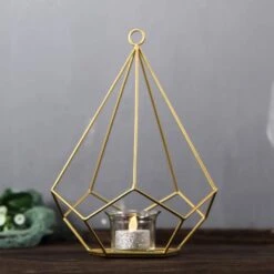 2 Pcs 9" Tall Geometric Pentagon Candle Holders Metal Lanterns -Optimal Home Decoration 2 pcs 9 tall geometric pentagon candle holders metal lanterns 28939817287743